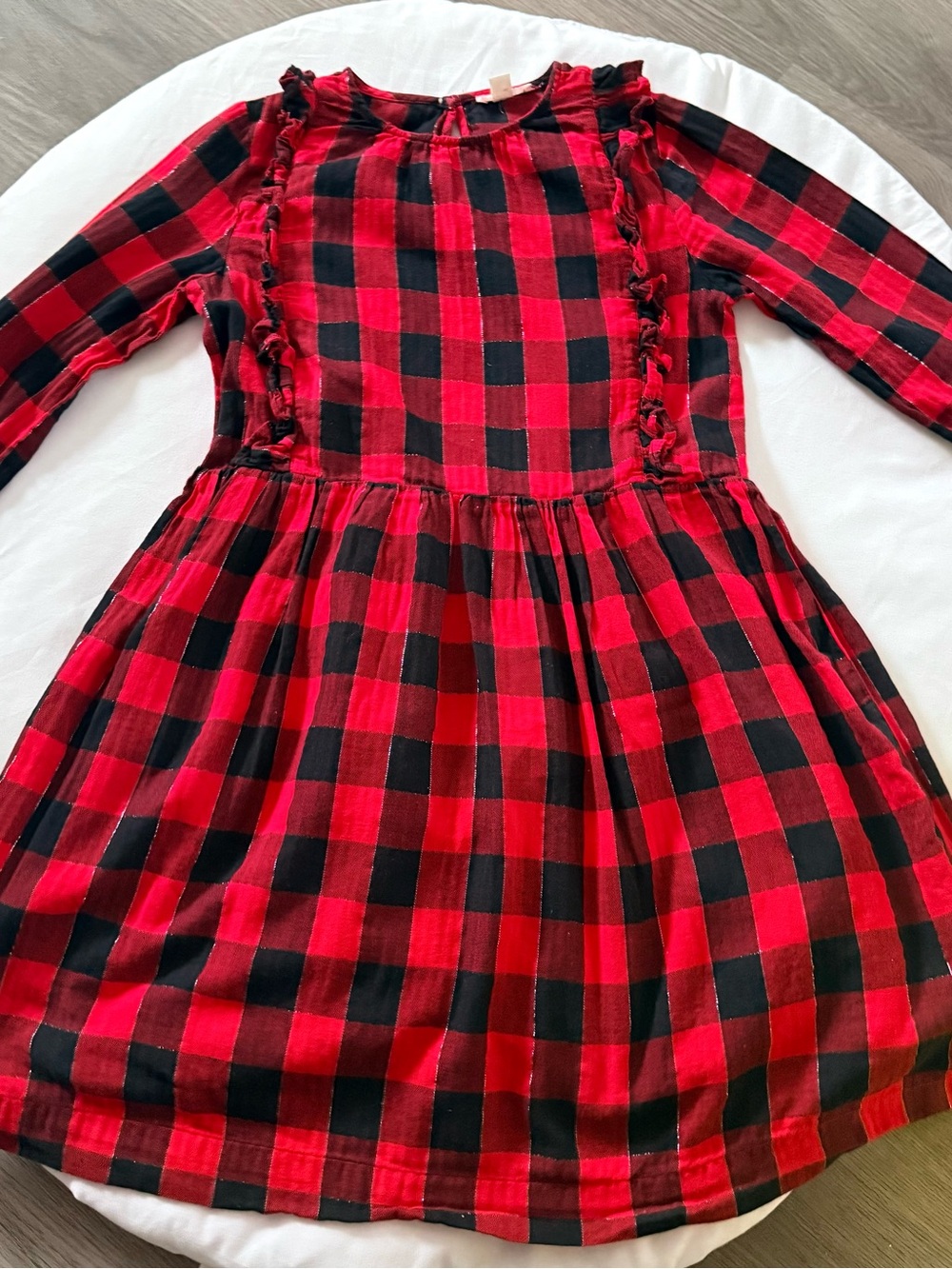 Crewcuts Red and Black Plaid Ruffle-Trim Dress